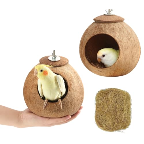 Bird Nest for Cage Natural Coconut Shell Bird House Parakeet Nesting 2 Pack
