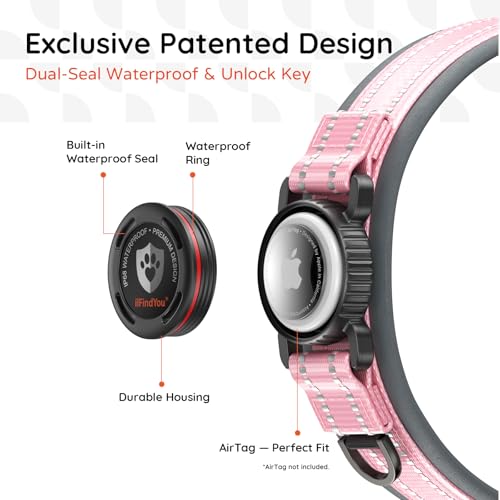 Heavy Duty Dog Collar with AirTag Holder (Pink / XL (24-27in Neck))