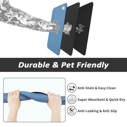 Dog Food Mat Absorbent Cat Mat for Food and Water (Paw Blue / 19"L x 12"W)