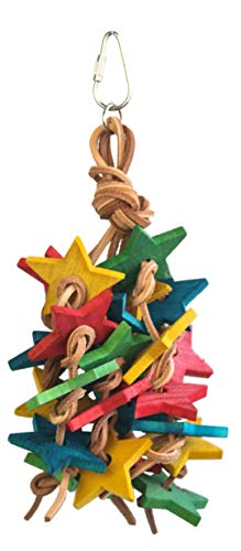 Wood Stars & Leather Toy for Bird Cage Stand or Playgym