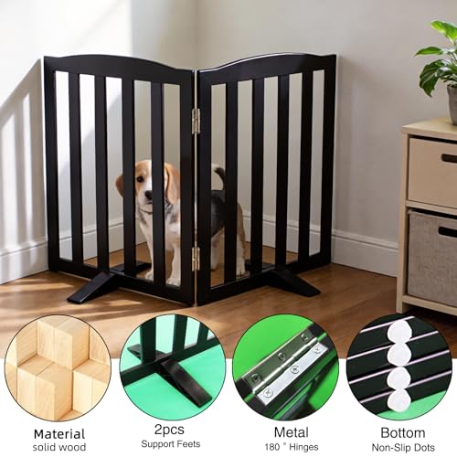 Foldable Freestanding Indoor Dog Gate for House Wood Long Pet Gates Dog Fence for Stairs Puppy Gates for Hallways (Black / 【2 Panels】40''w X 32''h)