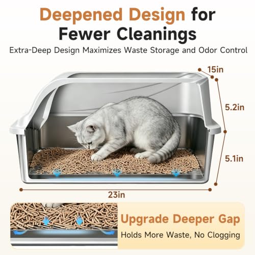 Stainless Steel Sifting Litter Box for Pine Pellets (Light Grey XL)