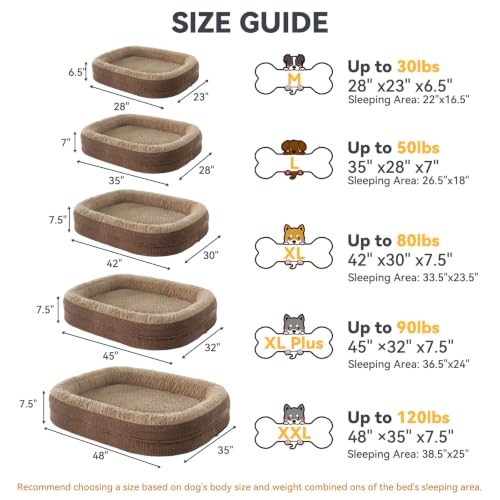 Orthopedic Dog Bed for Extra Large Dogs (Brown / 48"l X 35"w X 7.5"th)