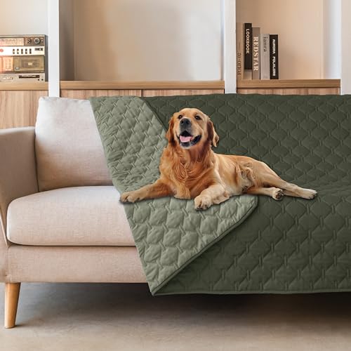 Waterproof Dog Blankets for Large Dogs (82x120 Inch (Pack of 1) / Dark Olive/Light Olive)
