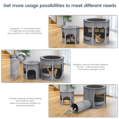 Portable Cat Playpen with Tunnel (XL-Tunnel)