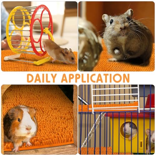 4 Pcs Guinea Pig Cage Liner (Orange / 16 x 24 Inch / Low Pile Chenille)