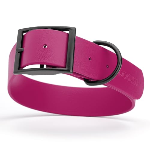 Biothane Waterproof Dog Collar Strong Coated Nylon Webbing with Black Hardware Odor (W1.5" x L20"-24" / Magenta Pink)