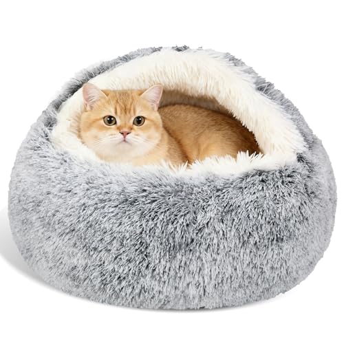 Calming Dog & Cat Cave Bed With Hooded Cover (20.00" x 20.00" x 8.00" / Grey)