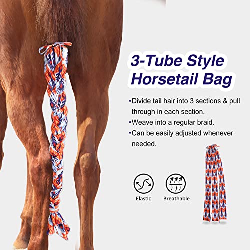 3 Tube Stretchy Fabrics Adjustable Closure Lightweight Horse Tail Bag for Horses Braid (Tribe Feather)