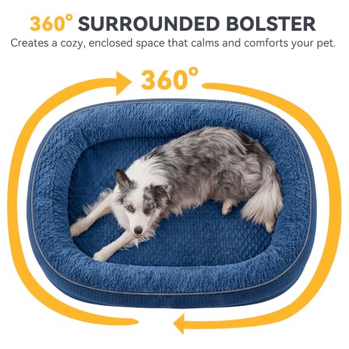 Orthopedic Dog Beds Large Sized Dog (Navy Blue / 45"l X 32"w X 7.5"th)