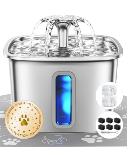 Innovation Award Winner Stainless Steel Cat Water Fountain (Silver / 108oz (Cats & Small Dogs))