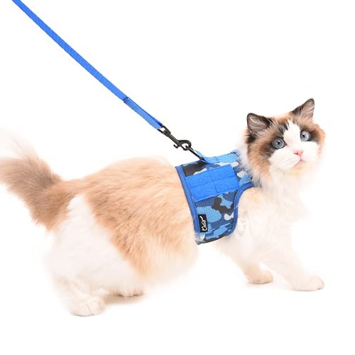 Cat Harness and Leash Set for Walking Escape Proof (Ocean Camo / Xs 2-4 lbs)