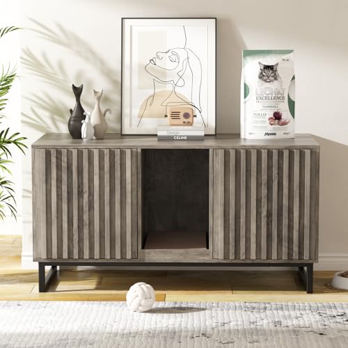 Double Litter Box Enclosure (Grey / 47.6"L x 21.5"W x 26"H)