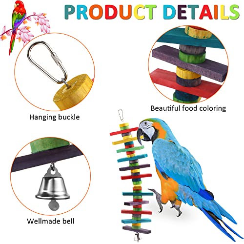 4 Pcs Bird Parrot Toys with Multicolored Natural Wood Blocks