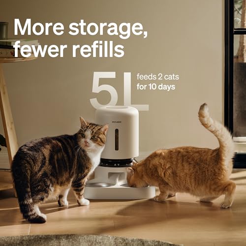 5L Automatic Cat Feeder for 2 Cats (White / Dual Tray with WiFi)