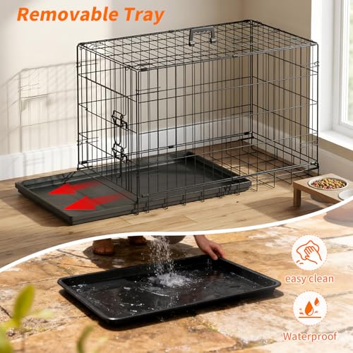 30" Foldable Metal Dog Crate (Dark Black)