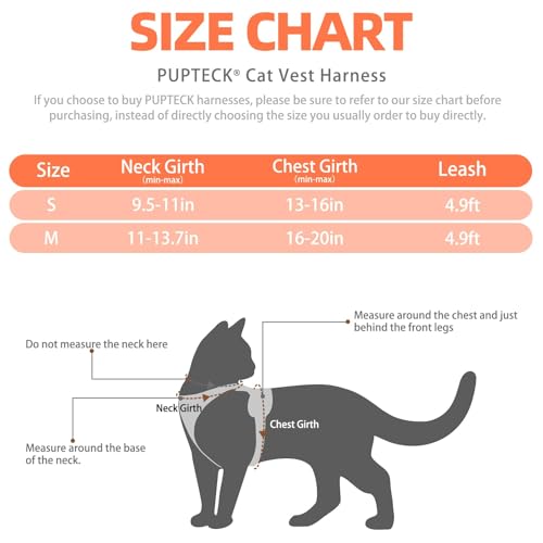 Cat Harness and Leash Set Escape Proof Reflective Cat Walking Harness Adjustable Soft Breathable Mesh Vest for Small Pets (M (NECK 11"-13.7", CHEST 16"-20") / Orange)