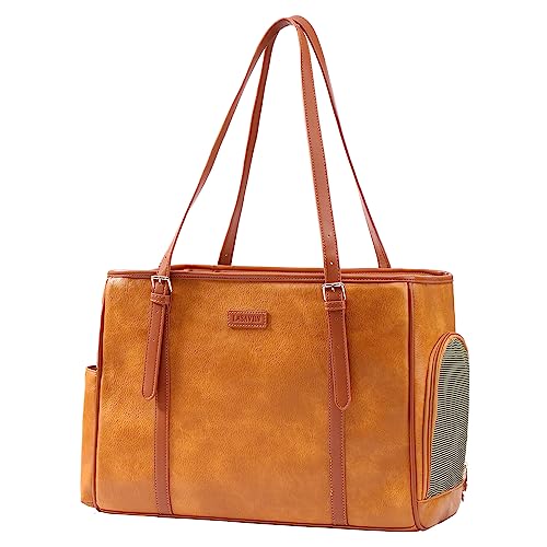 Fashion Dog Purse Pet Carrier Leather Bag for Small Dogs Cats Puppy (Brown)