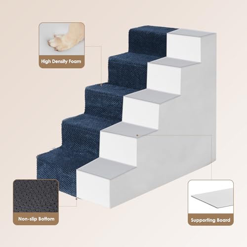 Dog Stairs for High Bed 25" H (Navy / Extra Wide 17.7" x 35" x 25")