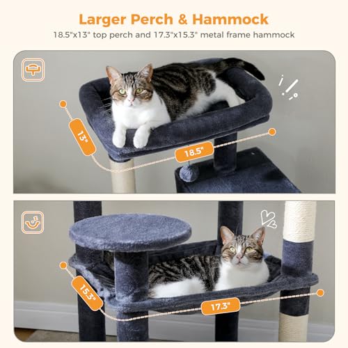 56.3" Cat Tree for Indoor Cats Large Adult with Hammock (Dark Grey / 56 Inches)