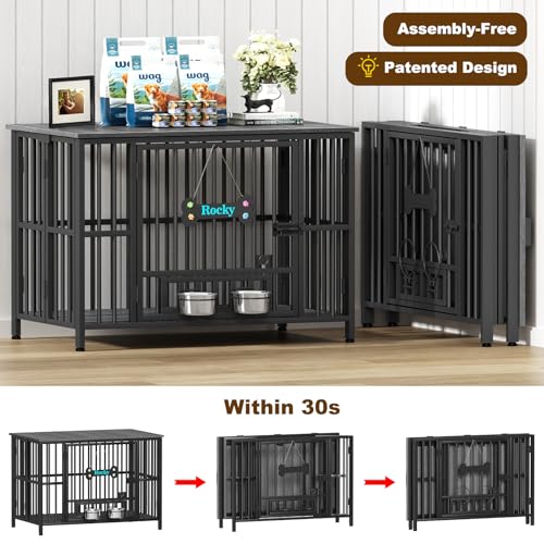 41" Dog Crate Furniture Foldable (Dark Grey / 41.3"L x 25.6"W x 28.6"H)