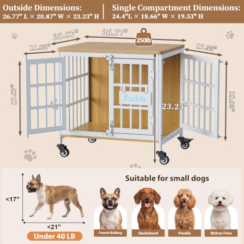 Heavy Duty Dog Crate Furniture with Personalized Name Tag (White / 26.8"L x 20.9"W x 23.2"H)