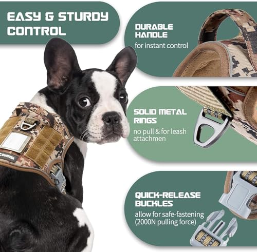 Tactical Dog Harness for Small Dogs No Pull (Desert Camo / XS(Neck:11-12.5", Chest:14-20"))