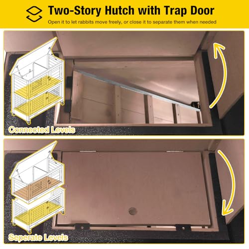 2 Tier Rabbit Hutch with Tarp Door and Wheels Bunny Cage Indoor Outdoor Guinea Pig Cage Expandable with Pet Playpen 36" L
