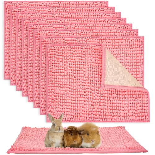 8 Pcs Guinea Pig Liner Washable Rabbit Cage Liner 16x12 Inch Guinea Pig Fleece Mats Reusable Bedding Pee Pads for Small Animals (Pink)