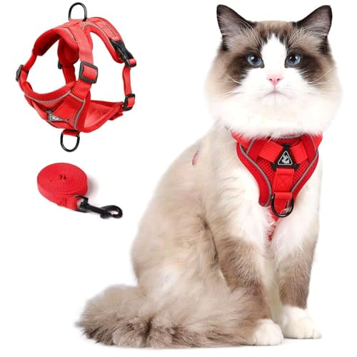 Cat Harness and Leash Set (Red / M)