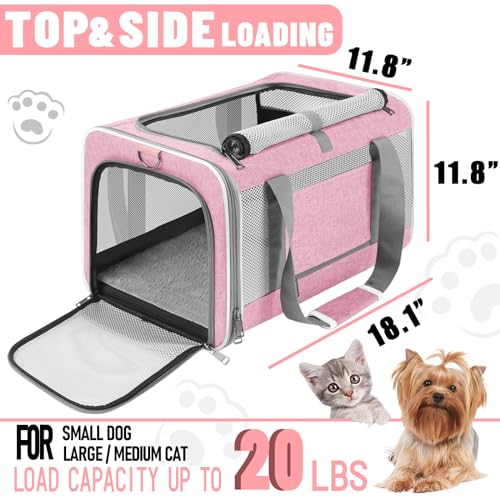 Large Cat Carrier Soft (Pink / 18.1"L x 11.8"W x 11.8"H)