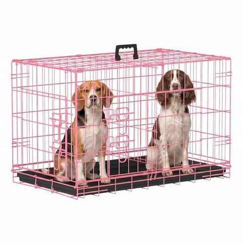 Dog Crate for Medium Dogs 30 Inch Folding Kennel Metal Pet Cage Pink (Pink / 30.0"L x 17.0"W x 19.0"H)