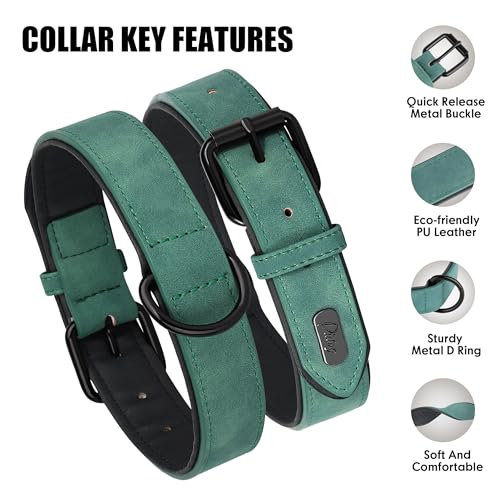 Soft PU Leather Dog Collar (L: Neck 14-18", Width 1" / Green)