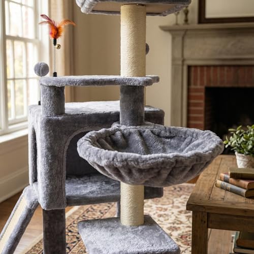 Cat Tree Has Scratching Toy with A Ball Activity Centre Cat Tower Furniture Jute (Grey / 36.6'')
