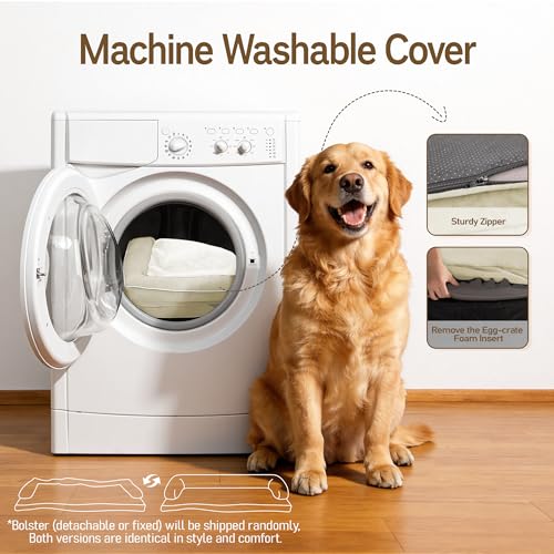 Waterproof XXL Dog Bed with Bolster for Extra Large Dogs (Beige / 45"L x 35"W x 8"Th)