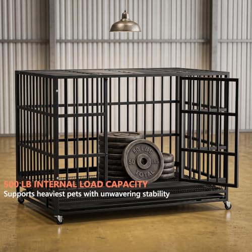 48" Heavy Duty Dog Crate for Large Dogs (47.2"L x 30.7"W x 36"H / Black)