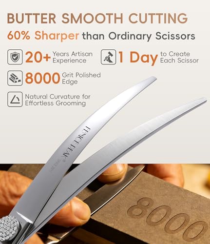 40° Extra Curved 7.5‘’ Super Curved Dog Grooming Scissors with Jewelled Screw 440C Stainless Steel Pet Grooming Bending Scissors with Symmetrical Handle for Groomer and Home User (Curved 40° / 7.5")