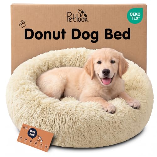Calming Donut Dog Bed for Small Dogs (Ivory Beige / Small (23"L x 23"W x 8"Th))