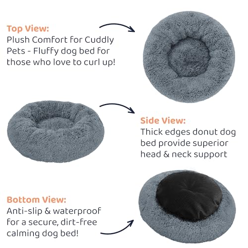 Calming Donut Dog Bed for Small Dogs (Dark Grey / Medium (30"L x 30"W x 9"Th))