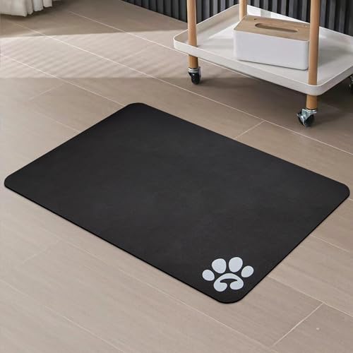Pet Cat Food Mats (Black & Footprints Logo / 24"L x 16.9"W)