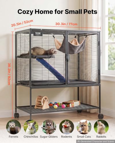 Metal Small Animal Cage 36.22"H 2 (30.3"L x 20.5"W x 36.2"H)
