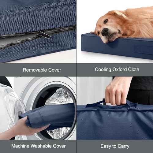 Orthopedic Waterproof Dog Bed for Small Dogs and Cats (Navy / 29.0"L x 18.0"W x 3.0"Th)