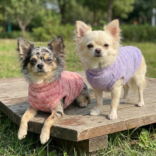 2 Pack Striped Fleece Dog Sweater (X-Small / Pink-Lavender)