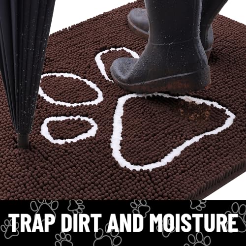Dog Door Mat for Muddy Paws (48"X30" / Brown and White)