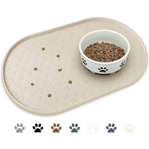 Dog Food Mat Spill (Beige / 19"L x 12"W)