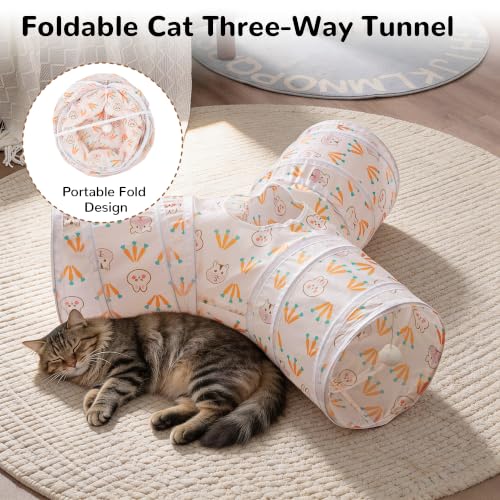 Cat Tunnel, 3-Way Collapsible Toy for Indoor Cats, Pink Rabbit (Pink Rabbit / Small)