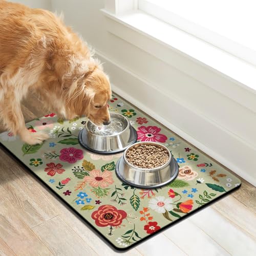 Pet Dog Food Mats for Floors (Green / 30"L x 17"W)