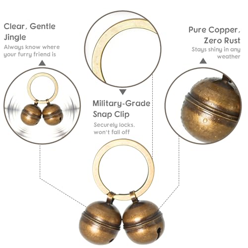 Copper Bells for Dog Collars with Snap Clips (D-ring(Fits All Dogs))