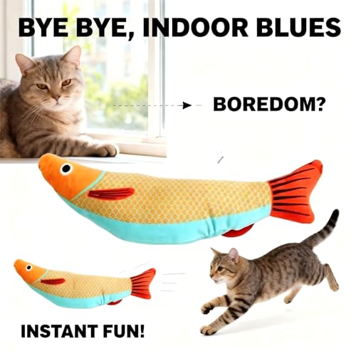 Interactive Catnip Fish Kicker Toy for Indoor Cats (Yellow)