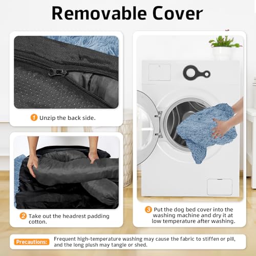 Calming Dog Bed Fluffy Plush Dog Mat for Furniture Protector with Removable Washable Cover for Large Medium Small Dogs and Cats (Navy / 53.0"L x 39.3"W x 6.0"Th)